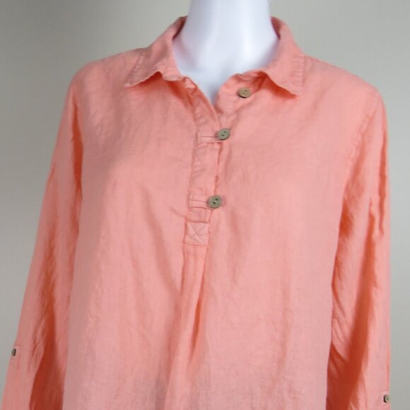 Sigrid Olsen 100% Linen Tunic Top SIZE Large Peachy Orange - Picture 3 of 10